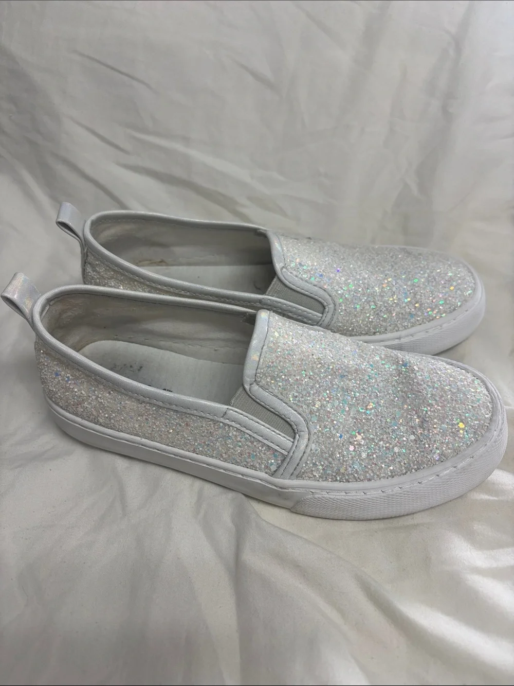 Cat & Jack White Glitter Slip-On Sneakers for Kids